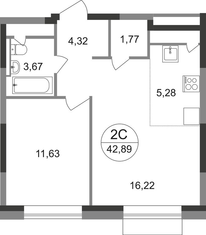 2-BD Apartment Sale, 42.89 sq. m. at Novograd Pavlino, Kosinskoye shosse, 2, Novoye Pavlino Microdistrict, Balashikha, Moscow Region, Russia #1