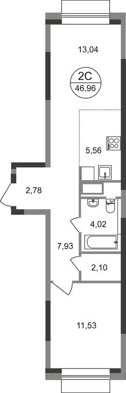 2-BD Apartment Sale, 46.96 sq. m. at Novograd Pavlino, Kosinskoye shosse, 2, Novoye Pavlino Microdistrict, Balashikha, Moscow Region, Russia #1