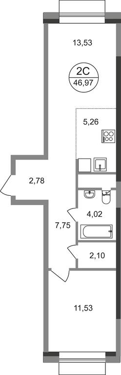 2-BD Apartment Sale, 46.97平方米 at Novograd Pavlino, Kosinskoye shosse, 2, Novoye Pavlino Microdistrict, Balashikha, Moscow Region, Russia #1