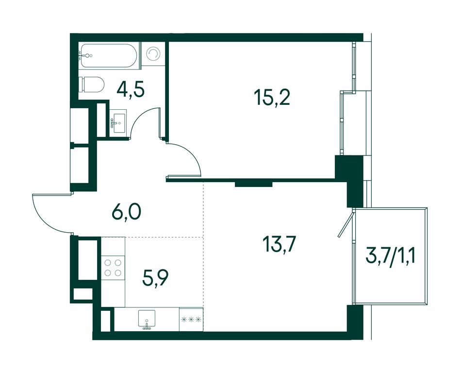 1-BD Apartment Sale, 46.4平方米 at Primavera, Volokolamskoye Highway, вл67, Moscow, Russia #2