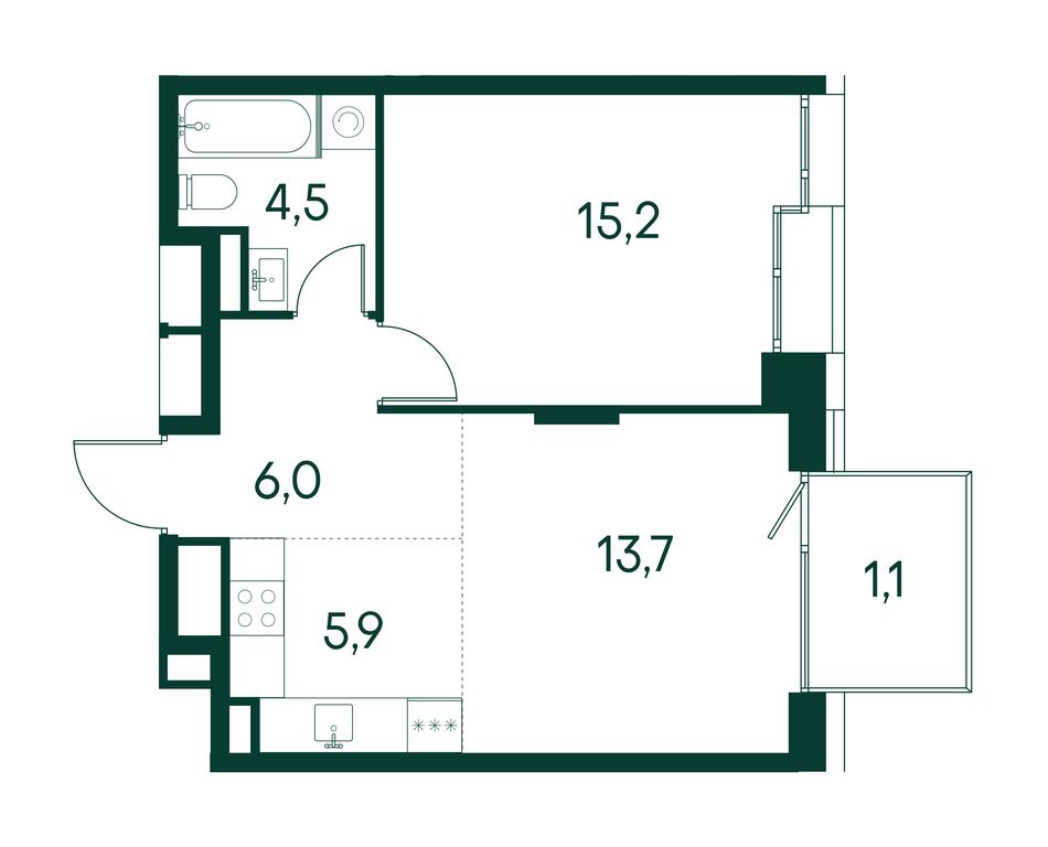 1-BD Apartment Sale, 46.4平方米 at Primavera, Volokolamskoye Highway, вл67, Moscow, Russia #1