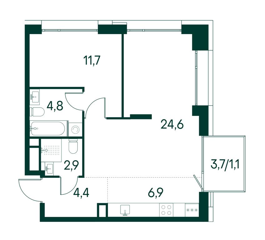 1-BD Apartment Sale, 56.4平方米 at Primavera, Volokolamskoye Highway, вл67, Moscow, Russia #2