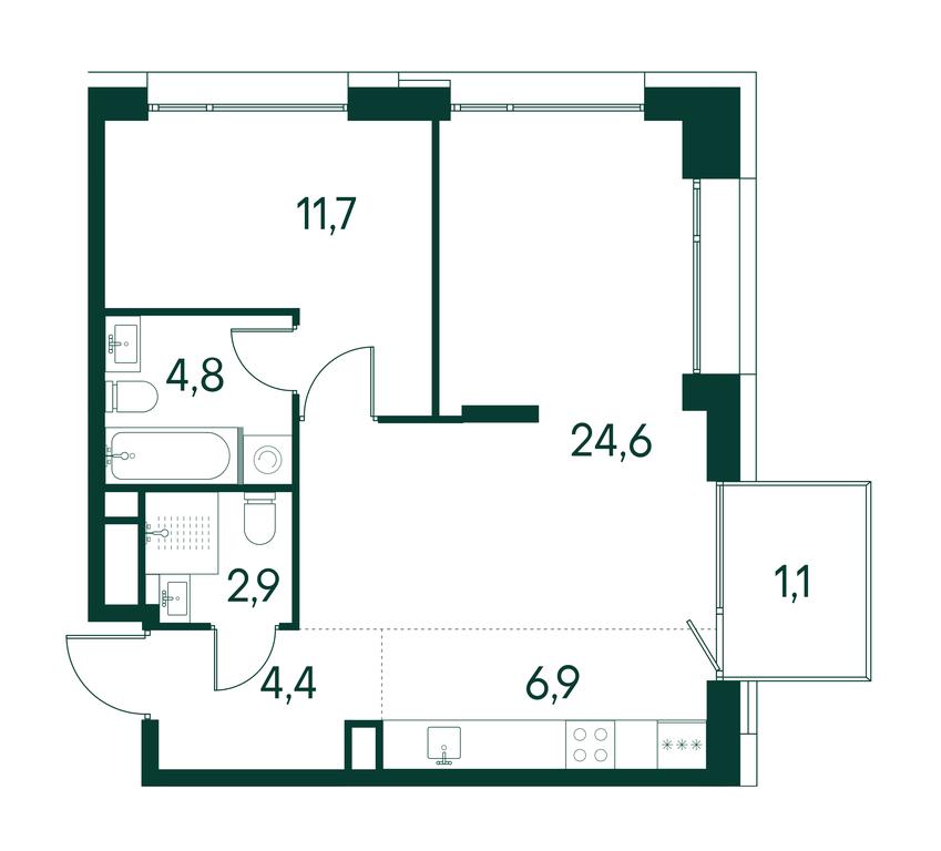 1-BD Apartment Sale, 56.4平方米 at Primavera, Volokolamskoye Highway, вл67, Moscow, Russia #1
