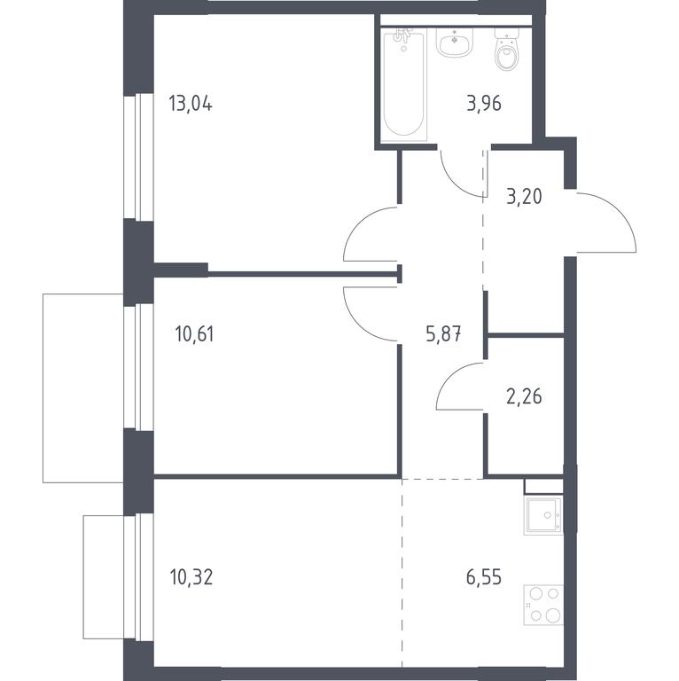 1-BD Apartment Sale, 55.81平方米 at Novoe Vnukovo, kvartal № 38, Kokoshkino Settlement, Moscow, Russia #1