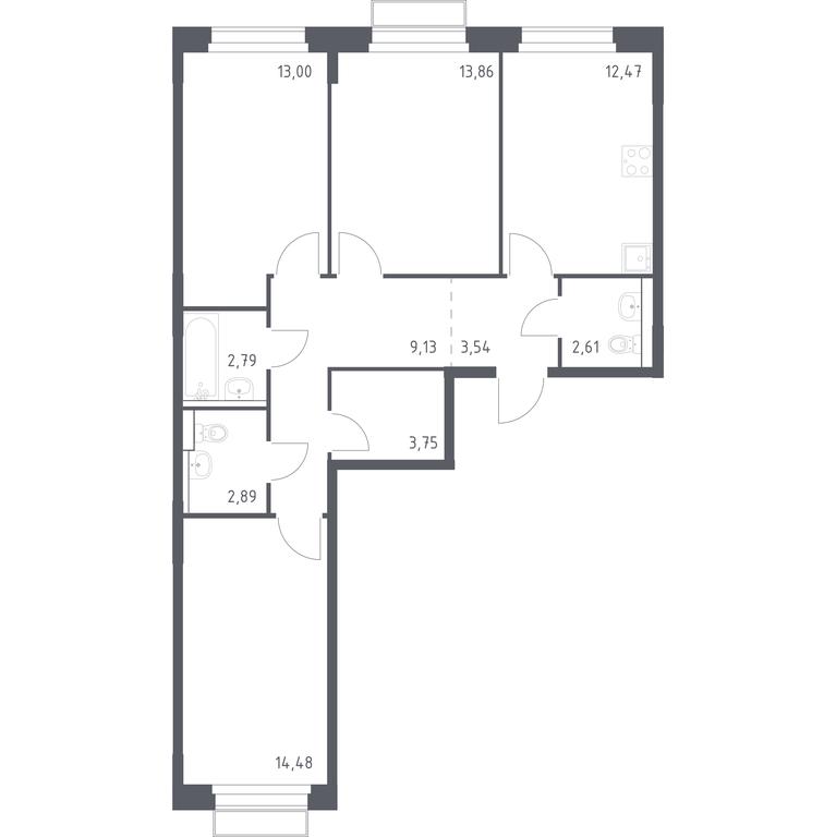 2-BD Apartment Sale, 78.52平方米 at Novoe Vnukovo, kvartal № 38, Kokoshkino Settlement, Moscow, Russia #1