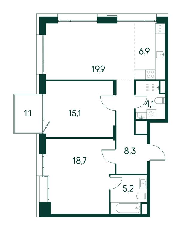 3-BD Apartment Sale, 79.3 sq. m. at Primavera, Volokolamskoye Highway, вл67, Moscow, Russia #1