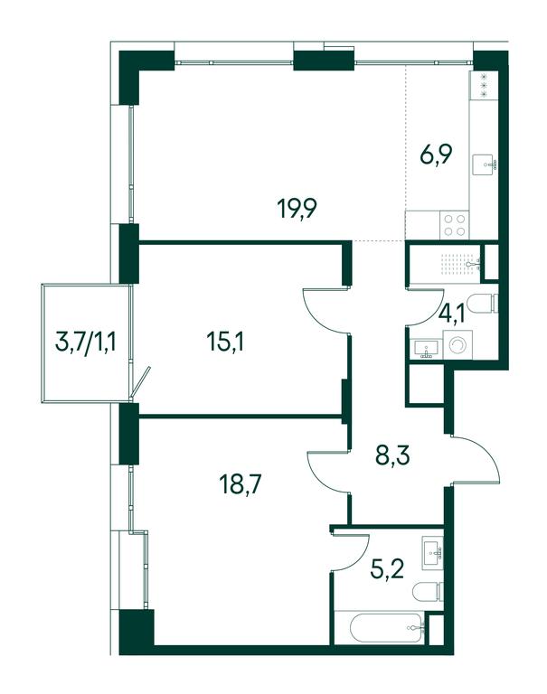 3-BD Apartment Sale, 79.3 sq. m. at Primavera, Volokolamskoye Highway, вл67, Moscow, Russia #2
