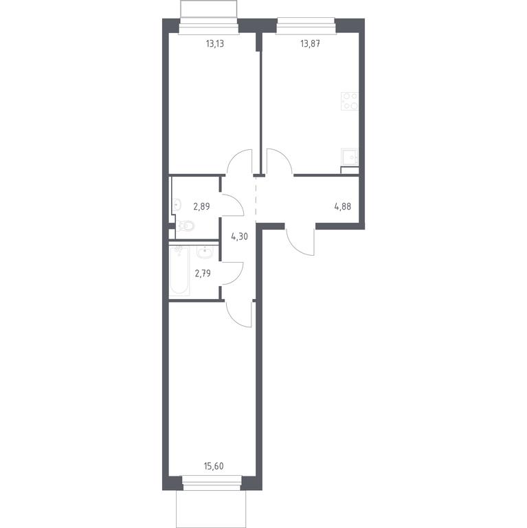 1-BD Apartment Sale, 57.46平方米 at Novoe Vnukovo, kvartal № 38, Kokoshkino Settlement, Moscow, Russia #1