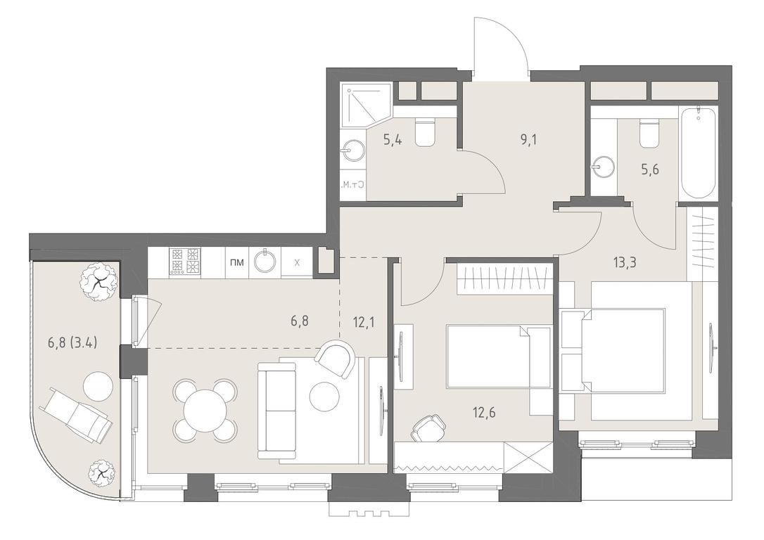 3-BD Apartment Sale, 68.3平方米 at Rodina Park, Vereyskaya Street, 12, Moscow, Russia #1