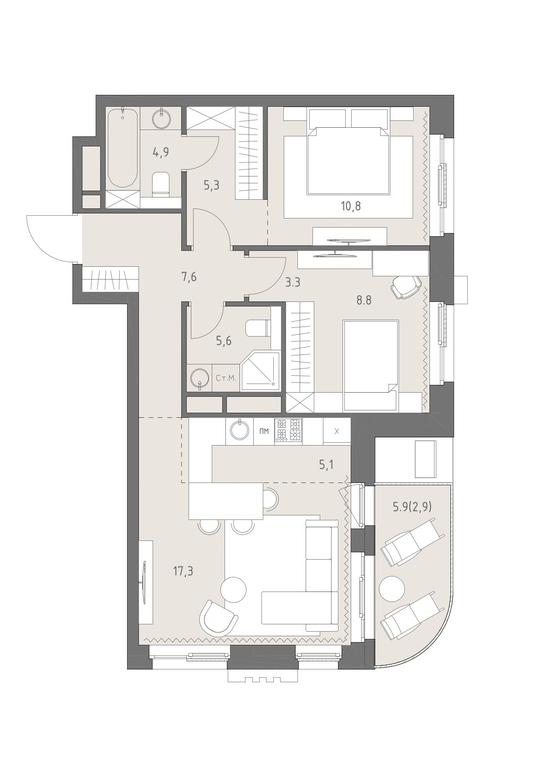 3-BD Apartment Sale, 71.6平方米 at Rodina Park, Vereyskaya Street, 12, Moscow, Russia #1