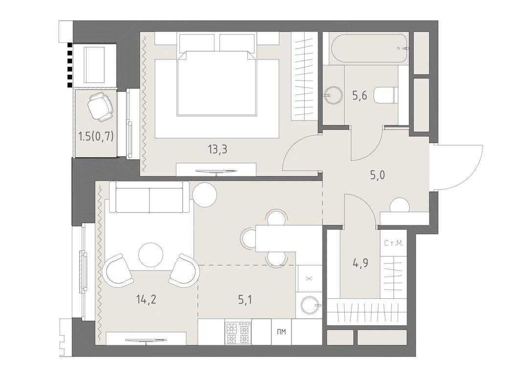 2-BD Apartment Sale, 48.8平方米 at Rodina Park, Vereyskaya Street, 12, Moscow, Russia #1