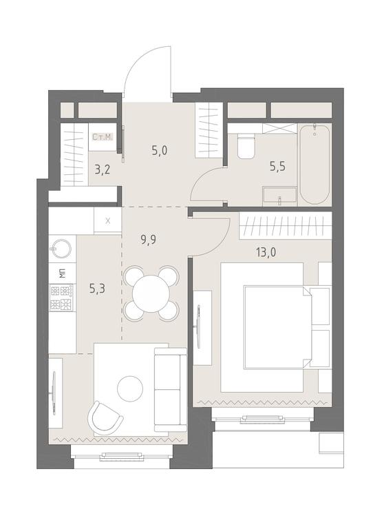 2-BD Apartment Sale, 41.9平方米 at Rodina Park, Vereyskaya Street, 12, Moscow, Russia #1