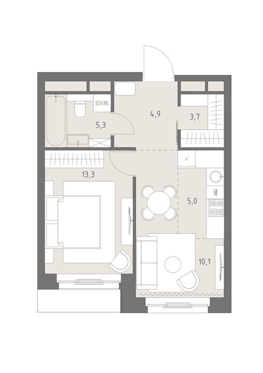 2-BD Apartment Sale, 42.3平方米 at Rodina Park, Vereyskaya Street, 12, Moscow, Russia #1