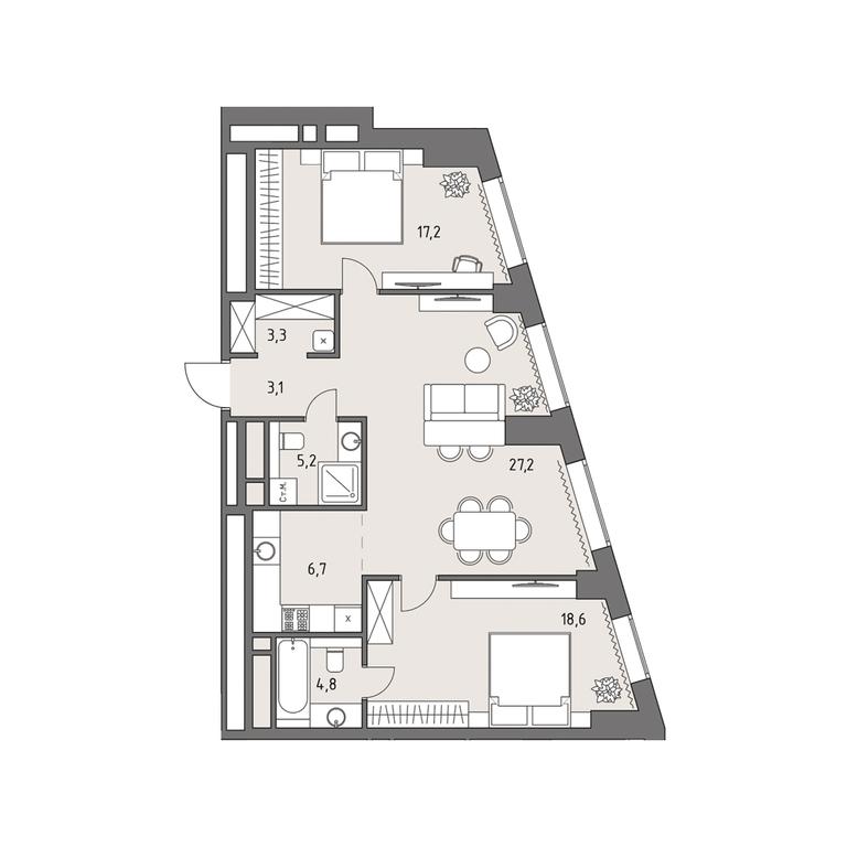 3-BD Apartment Sale, 86.1 sq. m. at Rodina Park, Vereyskaya Street, 12, Moscow, Russia #1