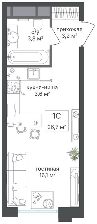 Apartment Sale, 26.7 sq. m. at Mikhalkovskiy, Mikhalkovskaya Street, 48, Moscow, Russia #1