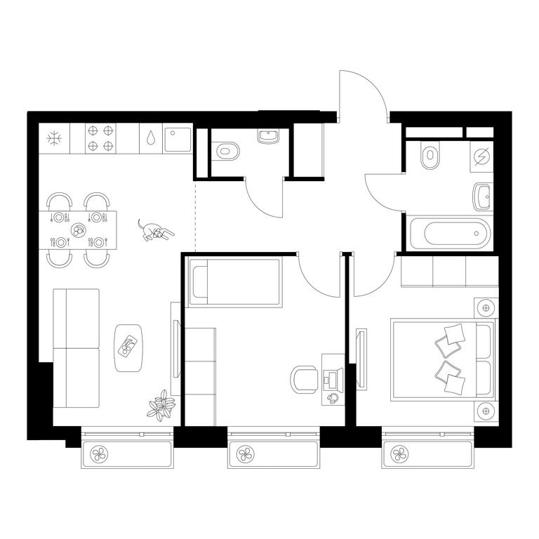 2-BD Apartment Sale, 49.7 sq. m. at Belaya Dacha Park, mikrorayon Parkovy, 1, Kotelniki, Moscow Region, Russia #1