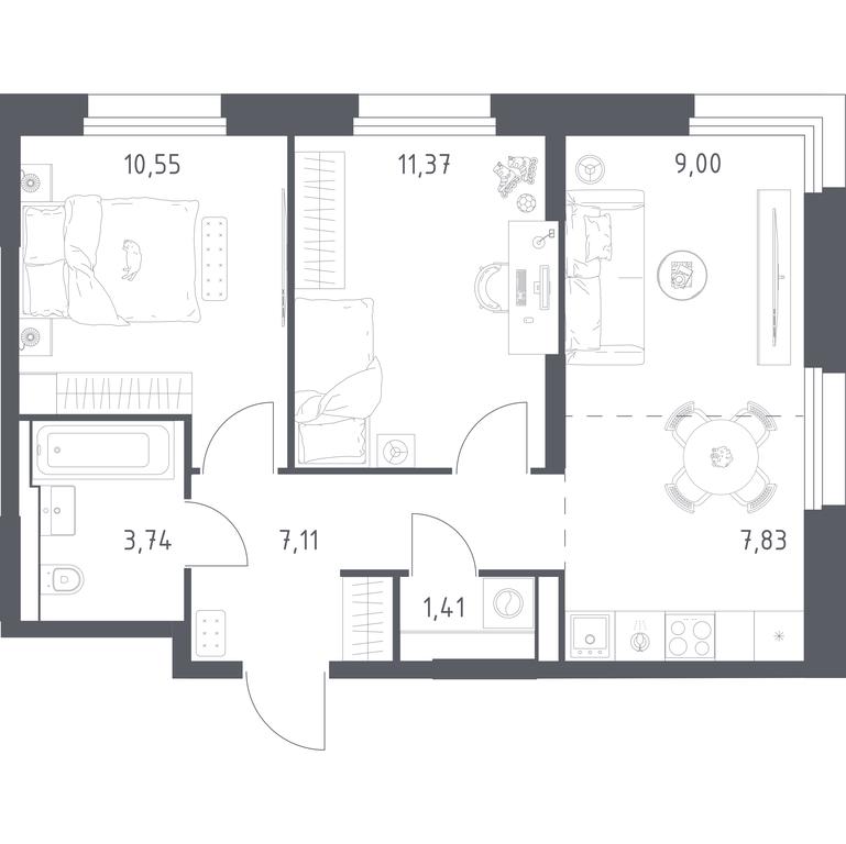 1-BD Apartment Sale, 51.01 sq. m. at Kvartal Strogino, zhiloy kompleks Kvartal Strogino, Krasnogorsk, Moscow Region, Russia #2