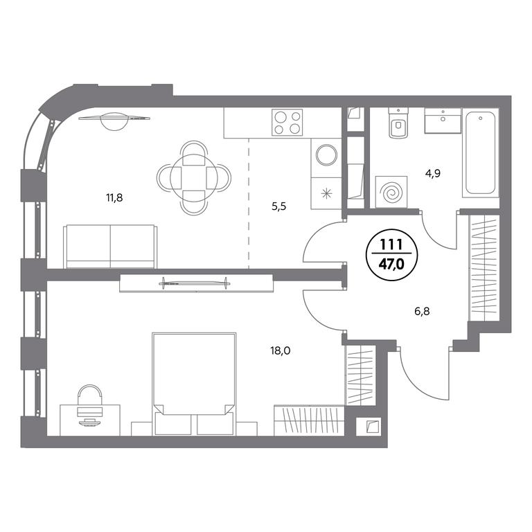 2-BD Apartment Sale, 47 sq. m. at Admiral, Shosseynaya Street, 4А, Moscow, Russia #2