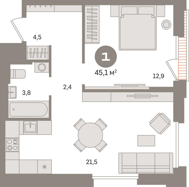 1-BD Apartment Sale, 45.1 sq. m. at Kvartal Gercena, zhiloy kompleks Kvartal Gertsena, Moscow, Russia #1 1-BD Apartment Sale, 45.1 sq. m. at Kvartal Gercena, zhiloy kompleks Kvartal Gertsena, Moscow, Russia #1