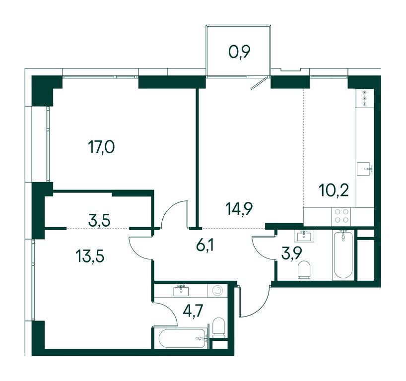 2-BD Apartment Sale, 74.7 sq. m. at Primavera, Volokolamskoye Highway, вл67, Moscow, Russia #1