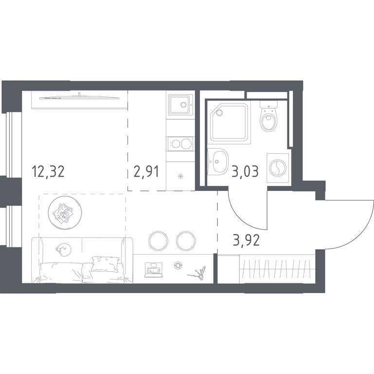 Apartment Sale, 22.18 sq. m. at Pribrezhnyi Park, Pribrezhniy Park Residential Complex, Village of Yam, Domodedovo City District, Moscow Region, Russia #1