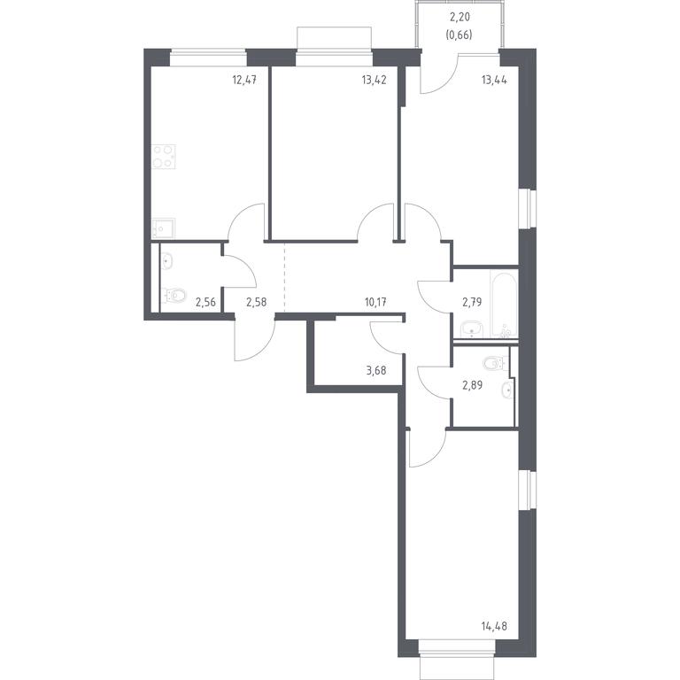 2-BD Apartment Sale, 79.14平方米 at Novoe Vnukovo, kvartal № 38, Kokoshkino Settlement, Moscow, Russia #1