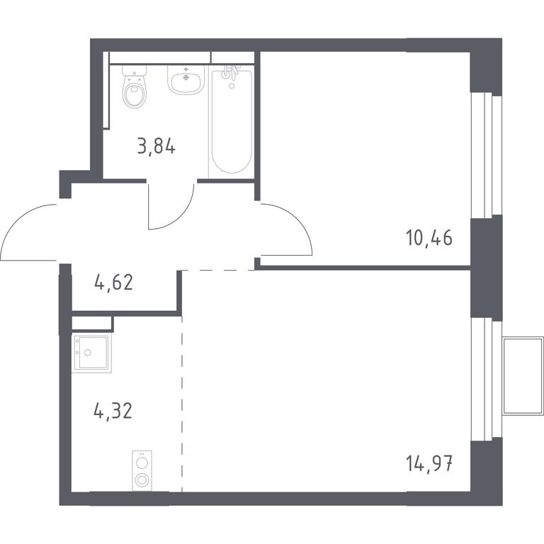Apartment Sale, 38.21 sq. m. at Novoe Vidnoe, Kalinovka Village, Leninskiy City District, Moscow Region, Russia #1