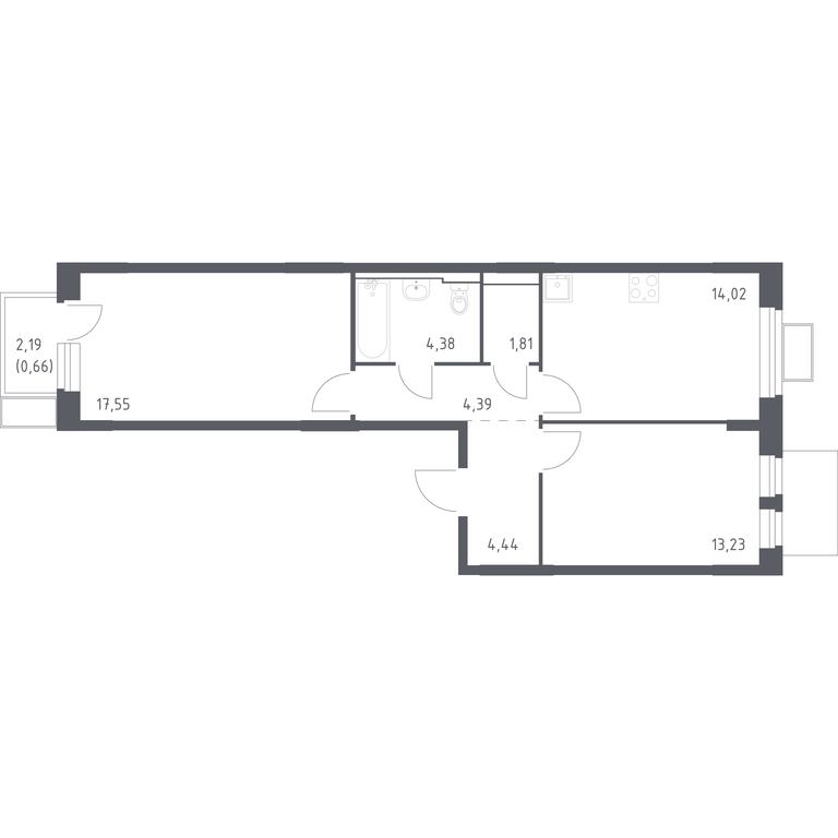 1-BD Apartment Sale, 60.48 sq. m. at Novoe Vidnoe, Kalinovka Village, Leninskiy City District, Moscow Region, Russia #1