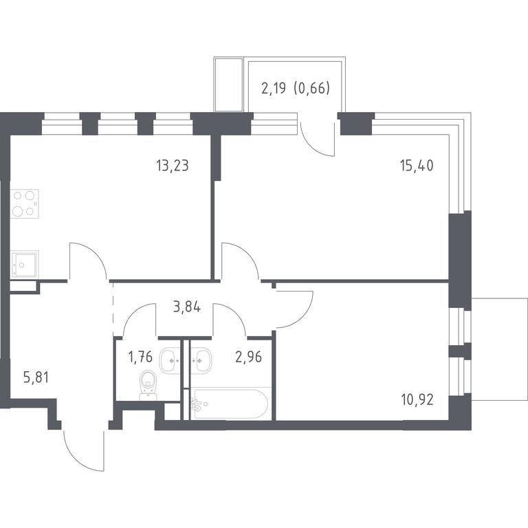 1-BD Apartment Sale, 54.58 sq. m. at Novoe Vidnoe, Kalinovka Village, Leninskiy City District, Moscow Region, Russia #1