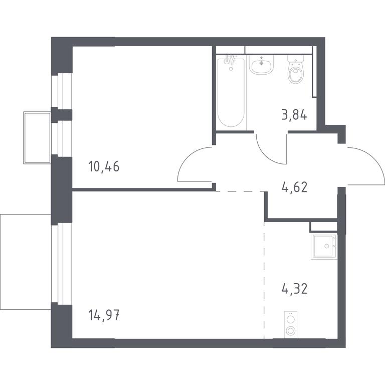 Apartment Sale, 38.21平方米 at Novoe Vidnoe, Kalinovka Village, Leninskiy City District, Moscow Region, Russia #1