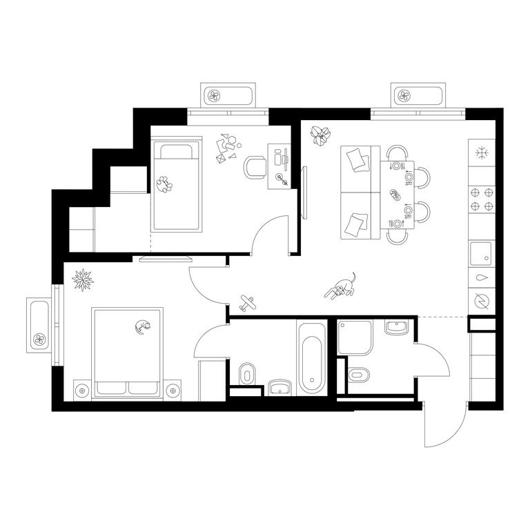 2-BD Apartment Sale, 52.39平方米 at Ilinskie Luga, Zapovednaya Street, 1, posyolok Ilyinskoye-Usovo, Krasnogorsk City District, Moscow Region, Russia #1