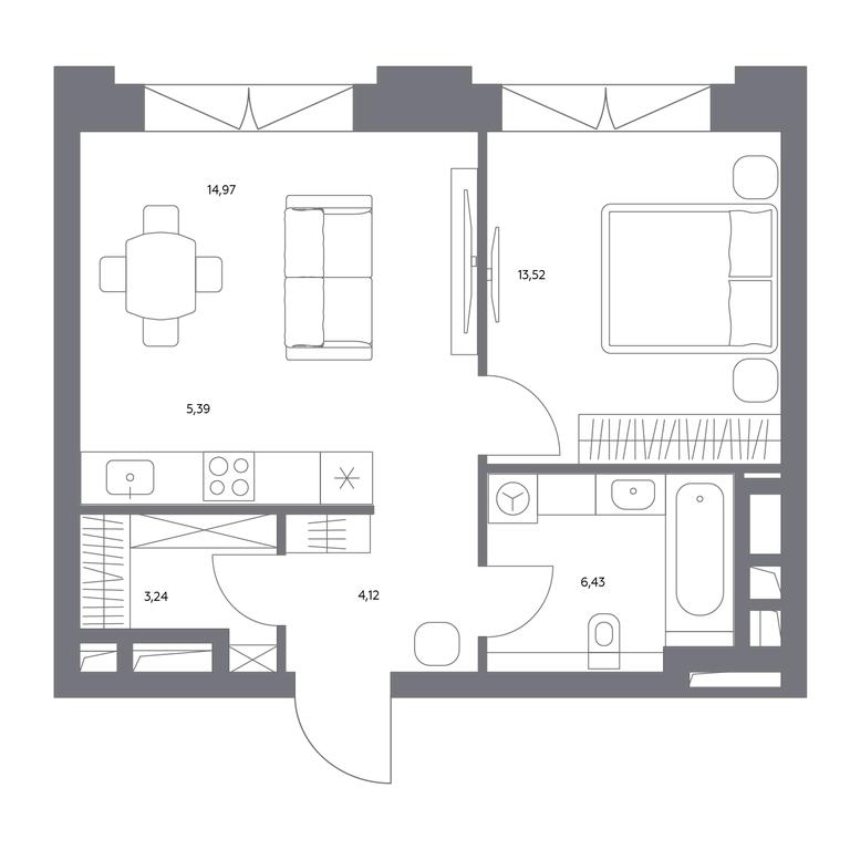 2-BD Apartment Sale, 47.6平方米 at Kosmo 4/22, Kosmodamianskaya Embankment, 4/22с8, Moscow, Russia #2