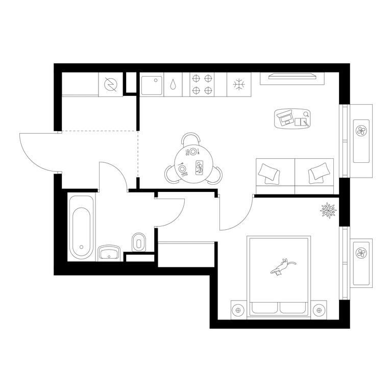 1-BD Apartment Sale, 34.71 sq. m. at Ilinskie Luga, Zapovednaya Street, 1, posyolok Ilyinskoye-Usovo, Krasnogorsk City District, Moscow Region, Russia #1