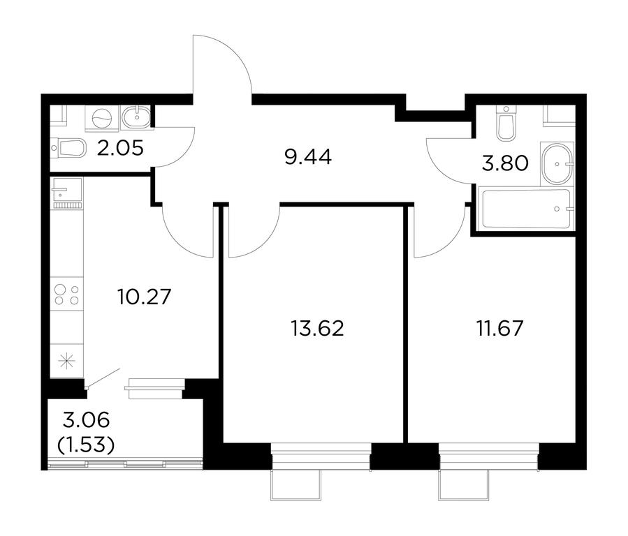 2-BD Apartment Sale, 52.38 sq. m. at Novoe Pushkino, mikrorayon Novoye Pushkino, Pushkino, Moscow Region, Russia #1