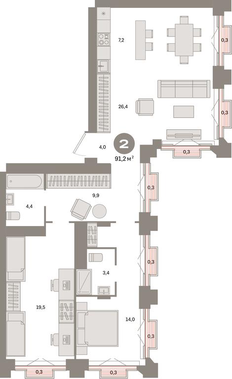 2-BD Apartment Sale, 91.2 sq. m. at Kvartal Metronom, Tagilskaya Street, Moscow, Russia #1