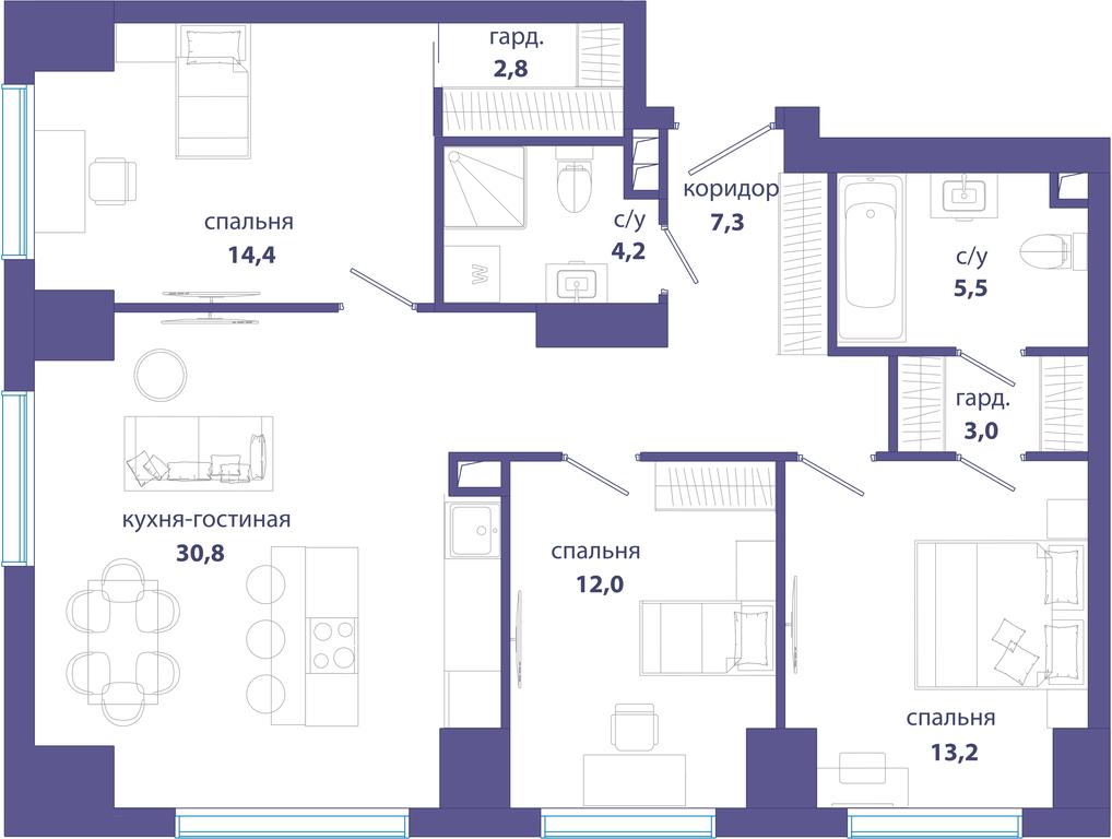 3-BD Apartment Sale, 93.2 sq. m. at Sobytie, Lobachevskogo Street, 124к3, Moscow, Russia #1 3-BD Apartment Sale, 93.2 sq. m. at Sobytie, Lobachevskogo Street, 124к3, Moscow, Russia #1