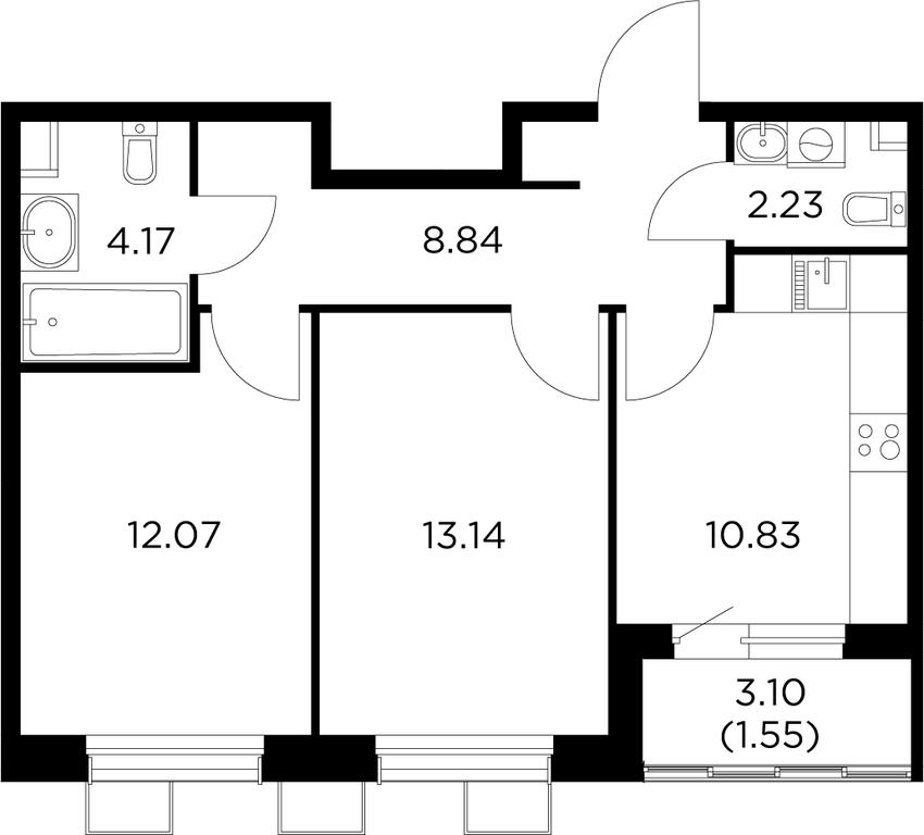 2-BD Apartment Sale, 52.6 sq. m. at Novoe Pushkino, mikrorayon Novoye Pushkino, Pushkino, Moscow Region, Russia #1