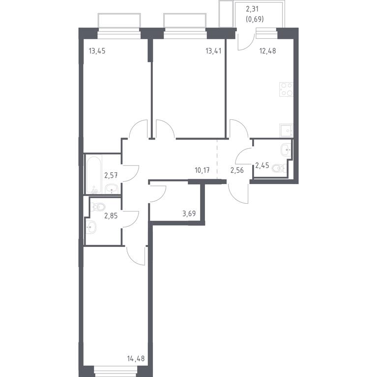 2-BD Apartment Sale, 78.8 sq. m. at Kvartal Marino, kvartal № 175, 1с1, Filimonkovskoye Municipal Formation, Moscow, Russia #1 2-BD Apartment Sale, 78.8 sq. m. at Kvartal Marino, kvartal № 175, 1с1, Filimonkovskoye Municipal Formation, Moscow, Russia #1