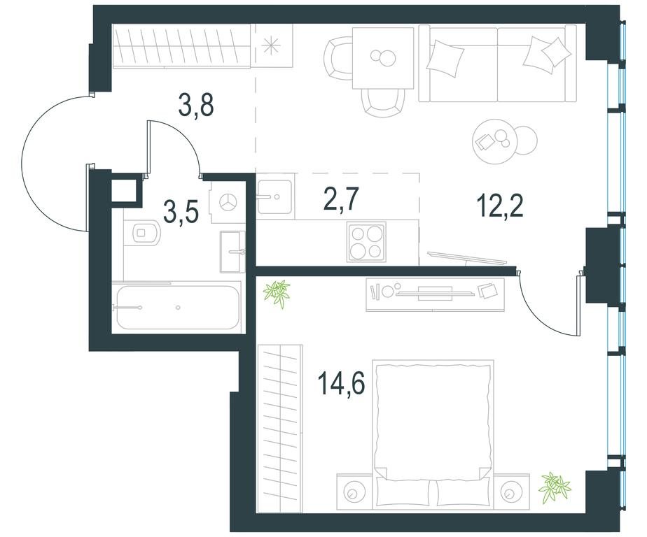 1-BD Apartment Sale, 36.8 sq. m. at Level Michurinskiy, Озёрная улица, вл1, Москва, Россия #2