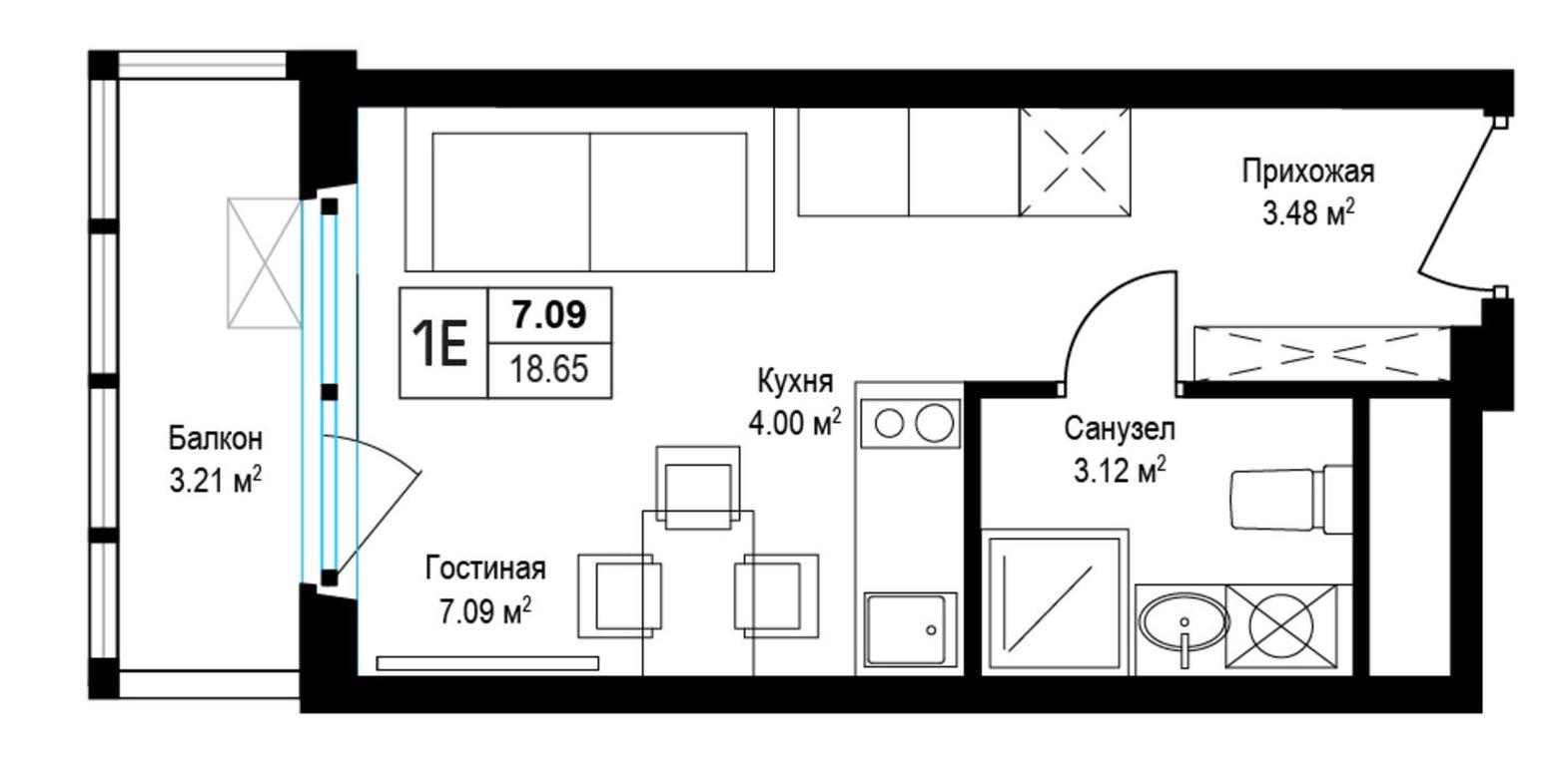 Apartment Sale, 18.9平方米 at Eko Vidnoe 2.0, kvartal Tsentralny, 1, Kupelinka Subdistrict, derevnya Sapronovo, Leninskiy City District, Moscow Region, Russia #1