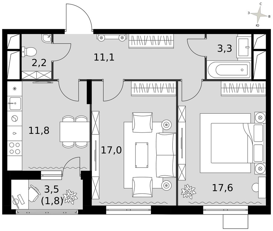 2-BD Apartment Sale, 64.7平方米 at Rimskiy, Rimskiy proyezd, 1, Settlement of Razvilka, Leninskiy City District, Moscow Region, Russia #1