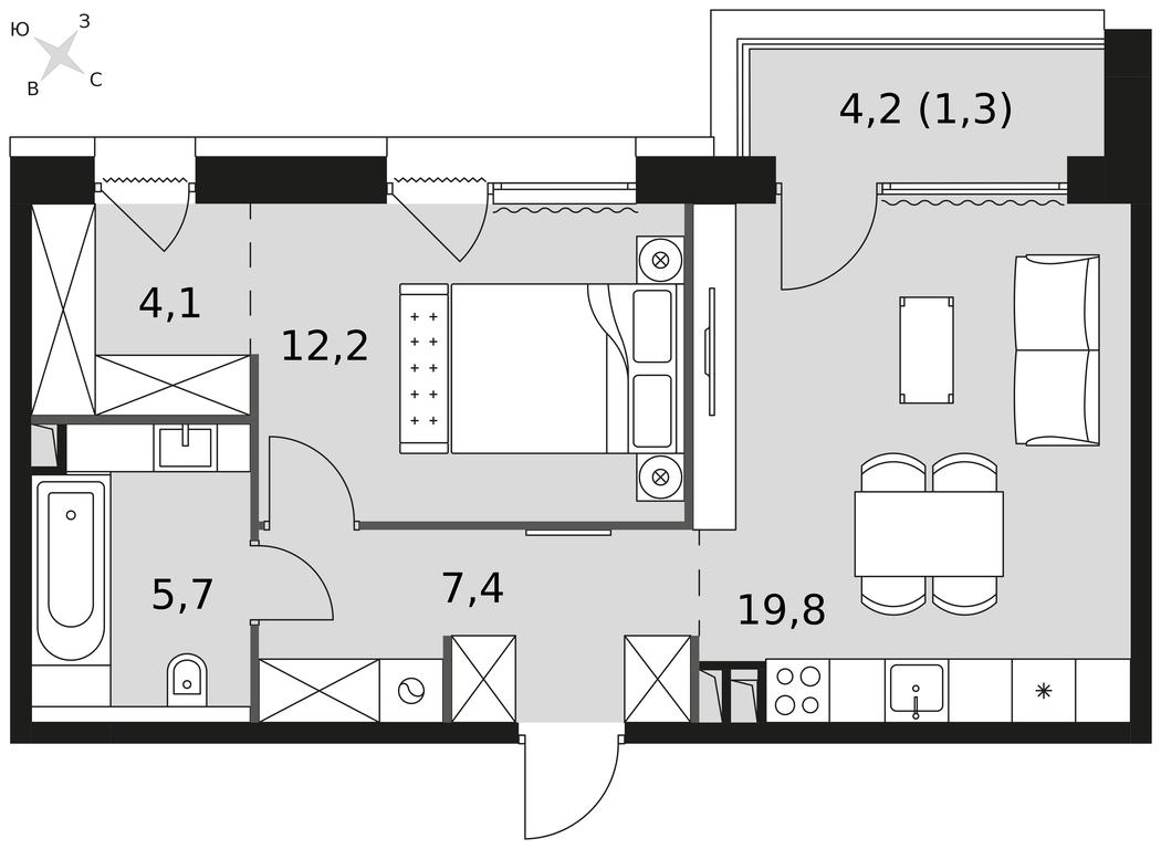 1-BD Apartment Sale, 50.5平方米 at The Lake, Snezhnaya Street, 22, Moscow, Russia #1