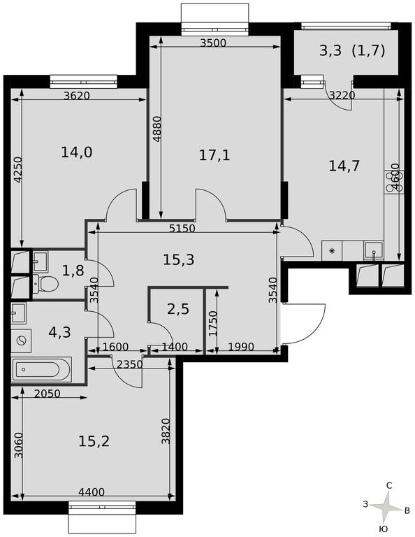 3-BD Apartment Sale, 86.7 sq. m. at Rimskiy, Rimskiy proyezd, 1, Settlement of Razvilka, Leninskiy City District, Moscow Region, Russia #2