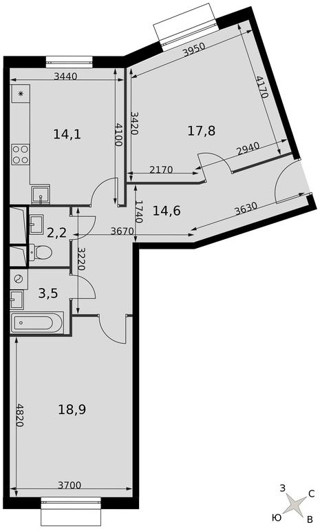 2-BD Apartment Sale, 71.1平方米 at Rimskiy, Rimskiy proyezd, 1, Settlement of Razvilka, Leninskiy City District, Moscow Region, Russia #2
