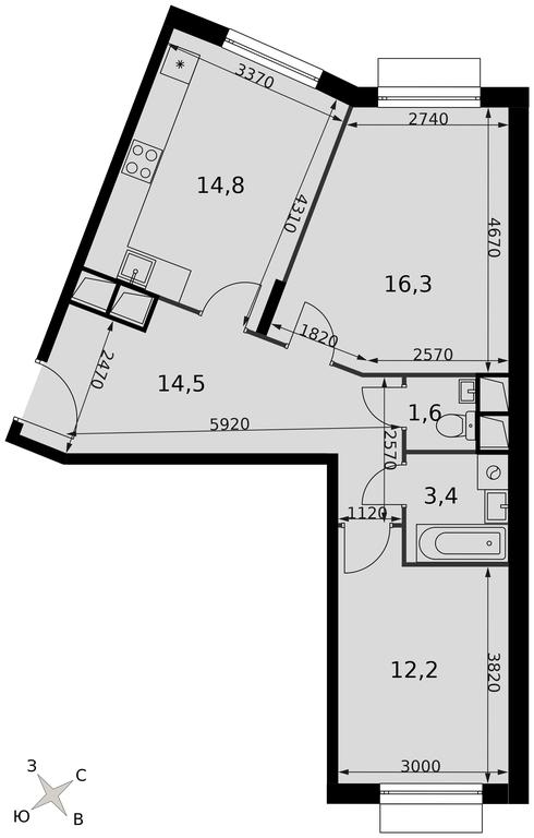 2-BD Apartment Sale, 62.8 sq. m. at Rimskiy, Rimskiy proyezd, 1, Settlement of Razvilka, Leninskiy City District, Moscow Region, Russia #2