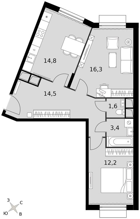 2-BD Apartment Sale, 62.8 sq. m. at Rimskiy, Rimskiy proyezd, 1, Settlement of Razvilka, Leninskiy City District, Moscow Region, Russia #1