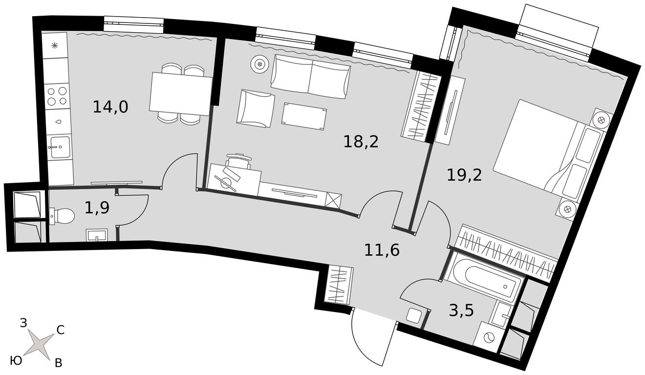 2-BD Apartment Sale, 68.5 sq. m. at Rimskiy, Rimskiy proyezd, 1, Settlement of Razvilka, Leninskiy City District, Moscow Region, Russia #1