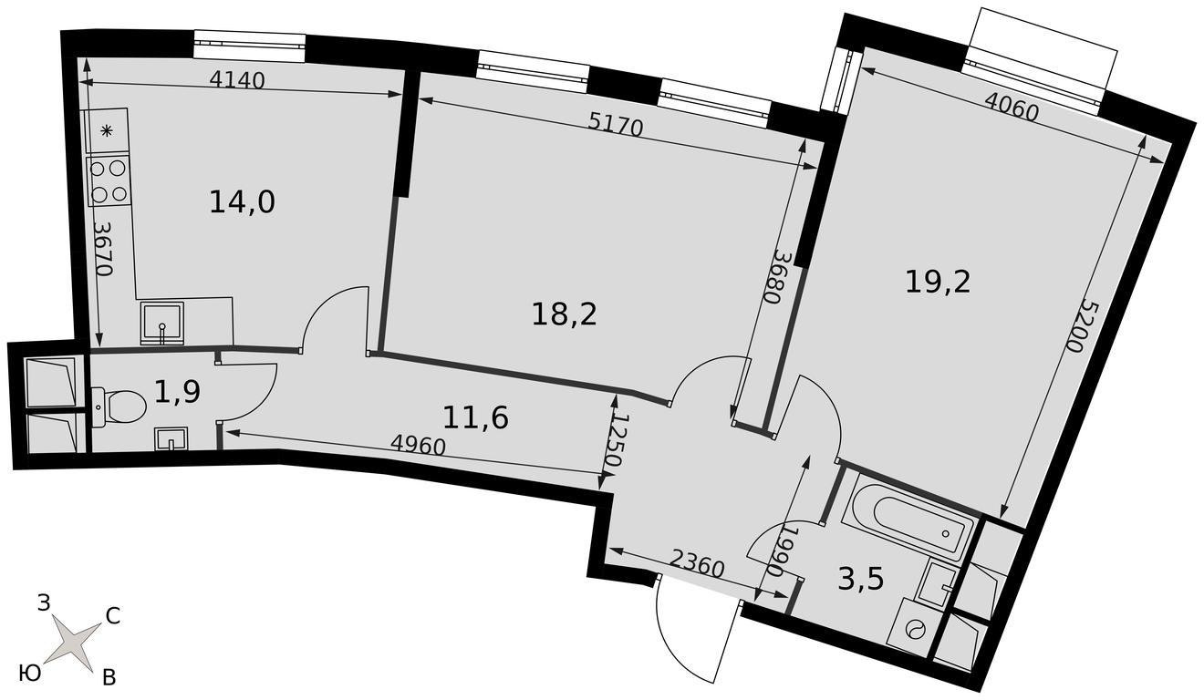 2-BD Apartment Sale, 68.5 sq. m. at Rimskiy, Rimskiy proyezd, 1, Settlement of Razvilka, Leninskiy City District, Moscow Region, Russia #2