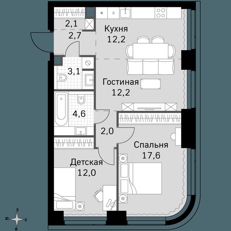 3-BD Apartment Sale, 68.5 sq. m. at Amber City, 3rd Khoroshyovsky Drive, 3А, Moscow, Russia #1