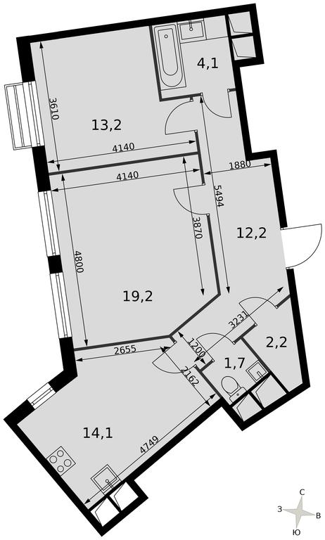 2-BD Apartment Sale, 66.7平方米 at Rimskiy, Rimskiy proyezd, 1, Settlement of Razvilka, Leninskiy City District, Moscow Region, Russia #2